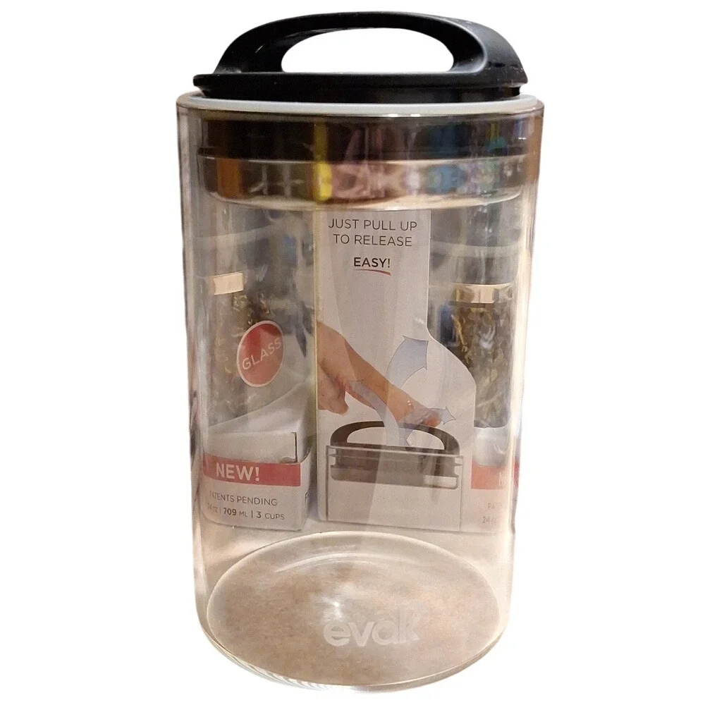 Prepara Evak Airtight Glass Food Storage Canister 24oz Black Soft Touch Handle
